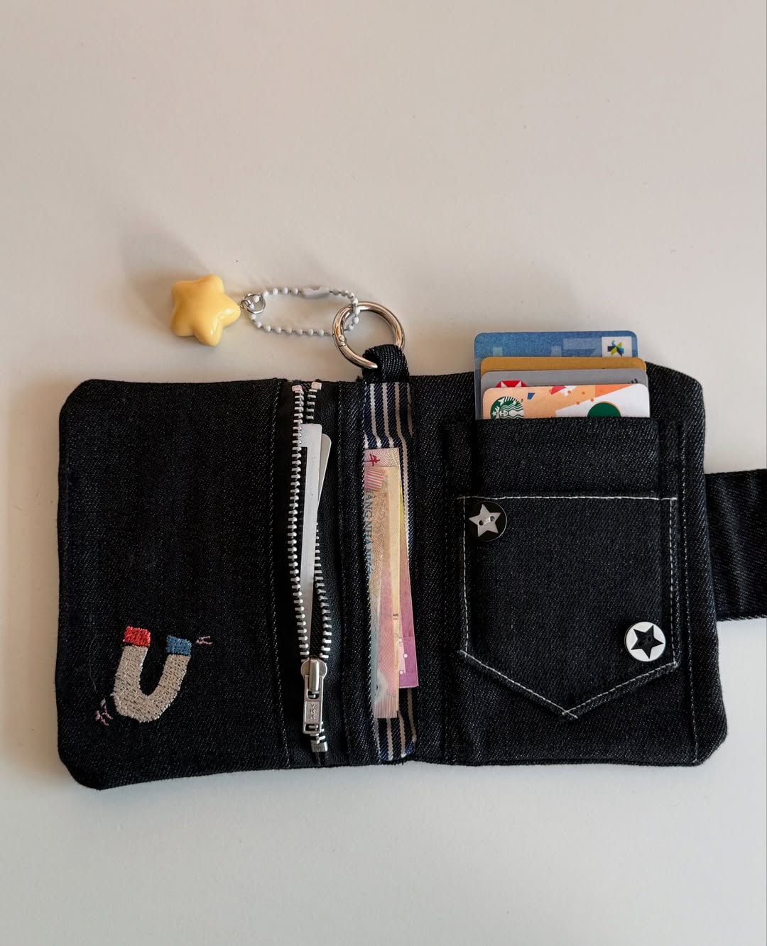 "MONEY MAGNET" DENIM WALLET