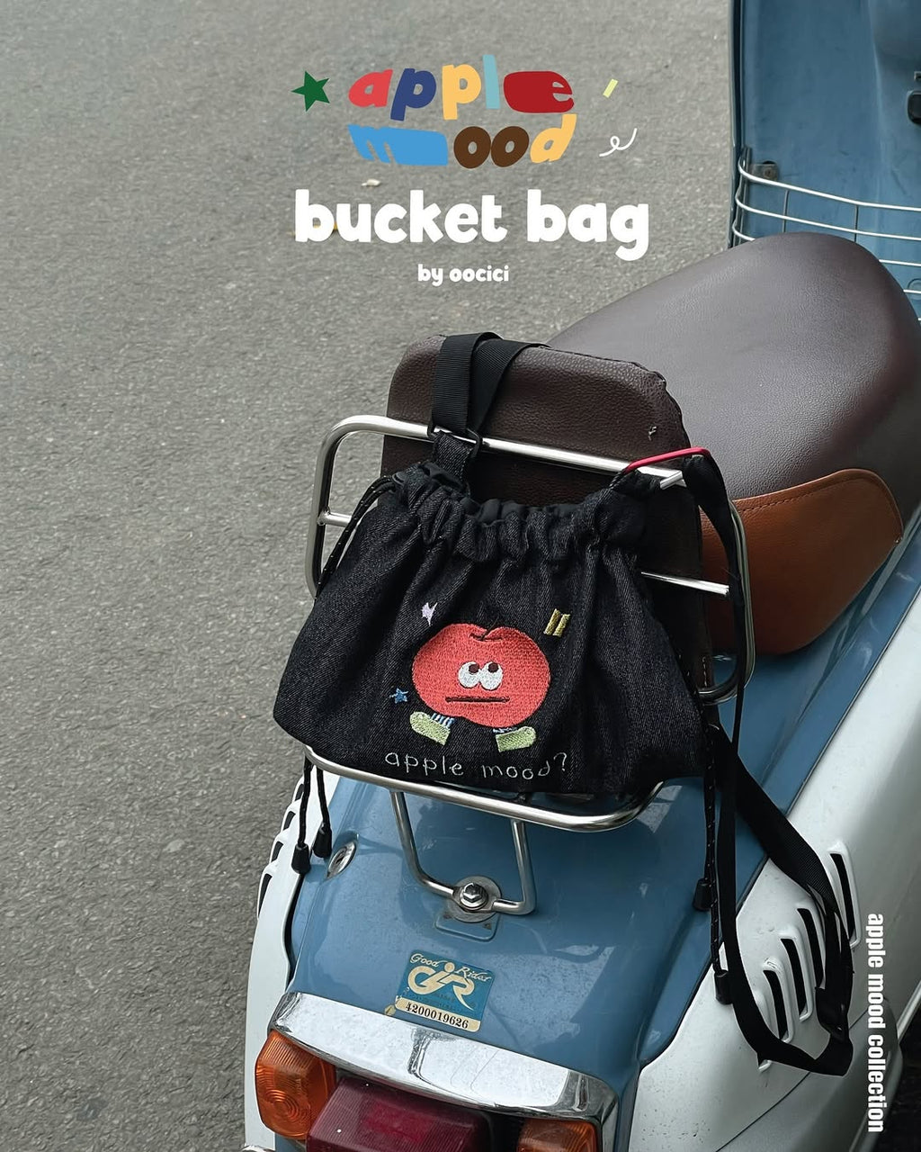 Apple Bucket Bag • Túi dây rút jean hình thêu ‘apple mood’ đeo chéo